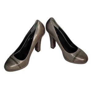 Cole Haan Women Gray Leather Block Heel Pumps Shoes 9 boardroomcore‎ officecore